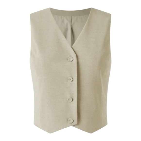 OGL Light Beige V Neck Button Down Sleeveless Vest Womens Size XS - Picture 1 of 16